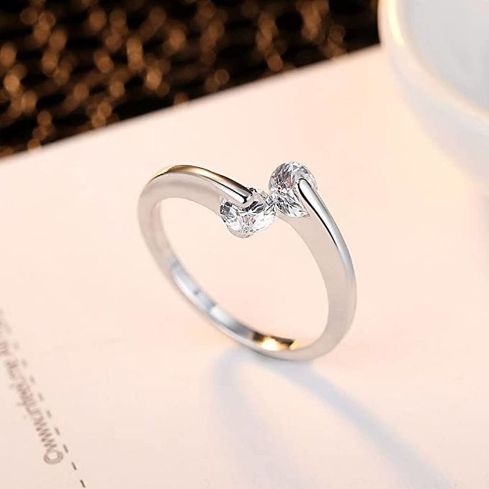 Elegant Silver Plated Adjustable Crystal Ring